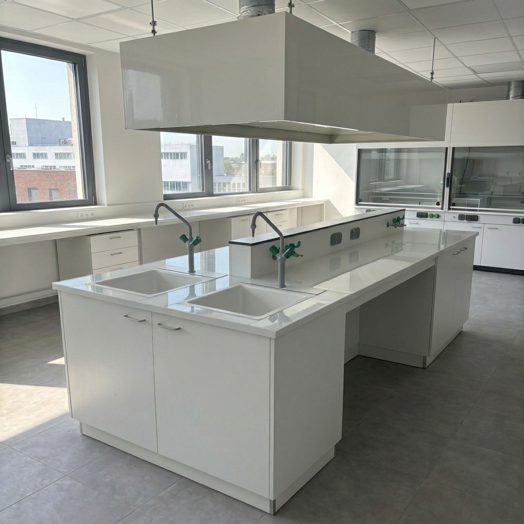 Détail d'une paillasse de laboratoire humide sur mesure — Puissance 3